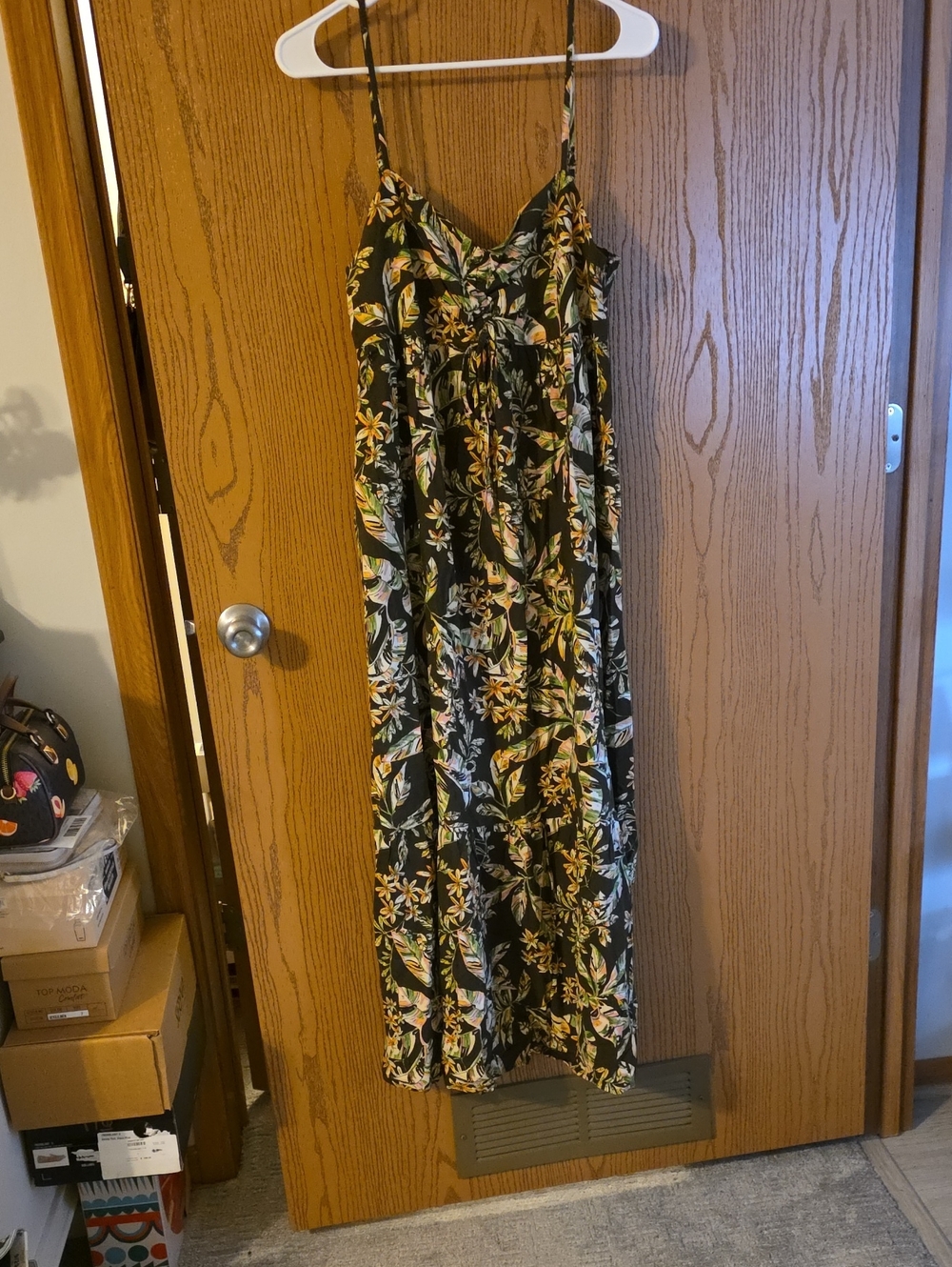 Brown Floral Maxi Sundress with Yellow & Green Print Ptp 16-18, L 42